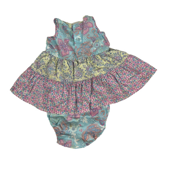 Hanna Andersson 2 piece Yellow Pink Blue Floral Dress Bloomers 70 (6-12 month) - Picture 2 of 9